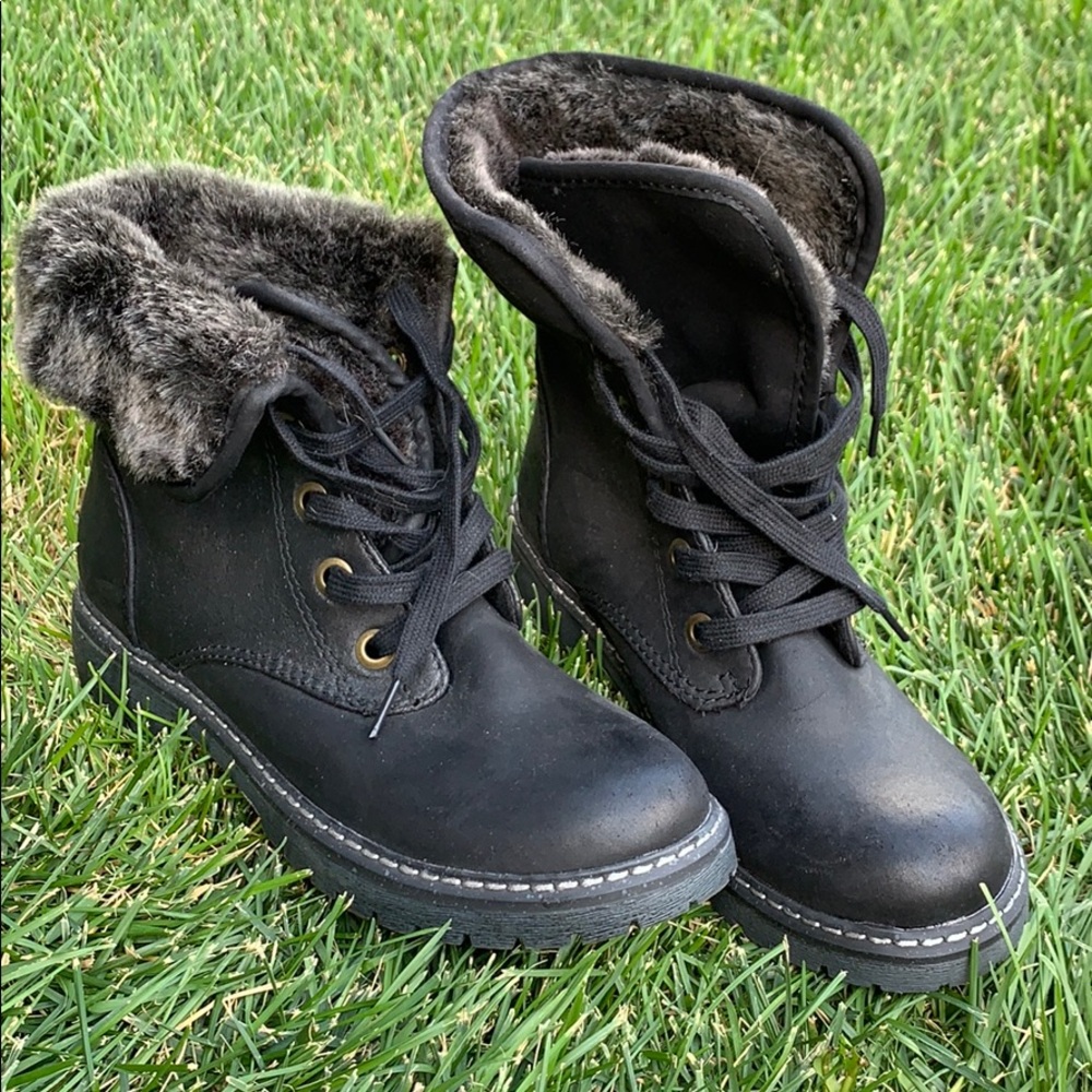 Faux fur combat boots